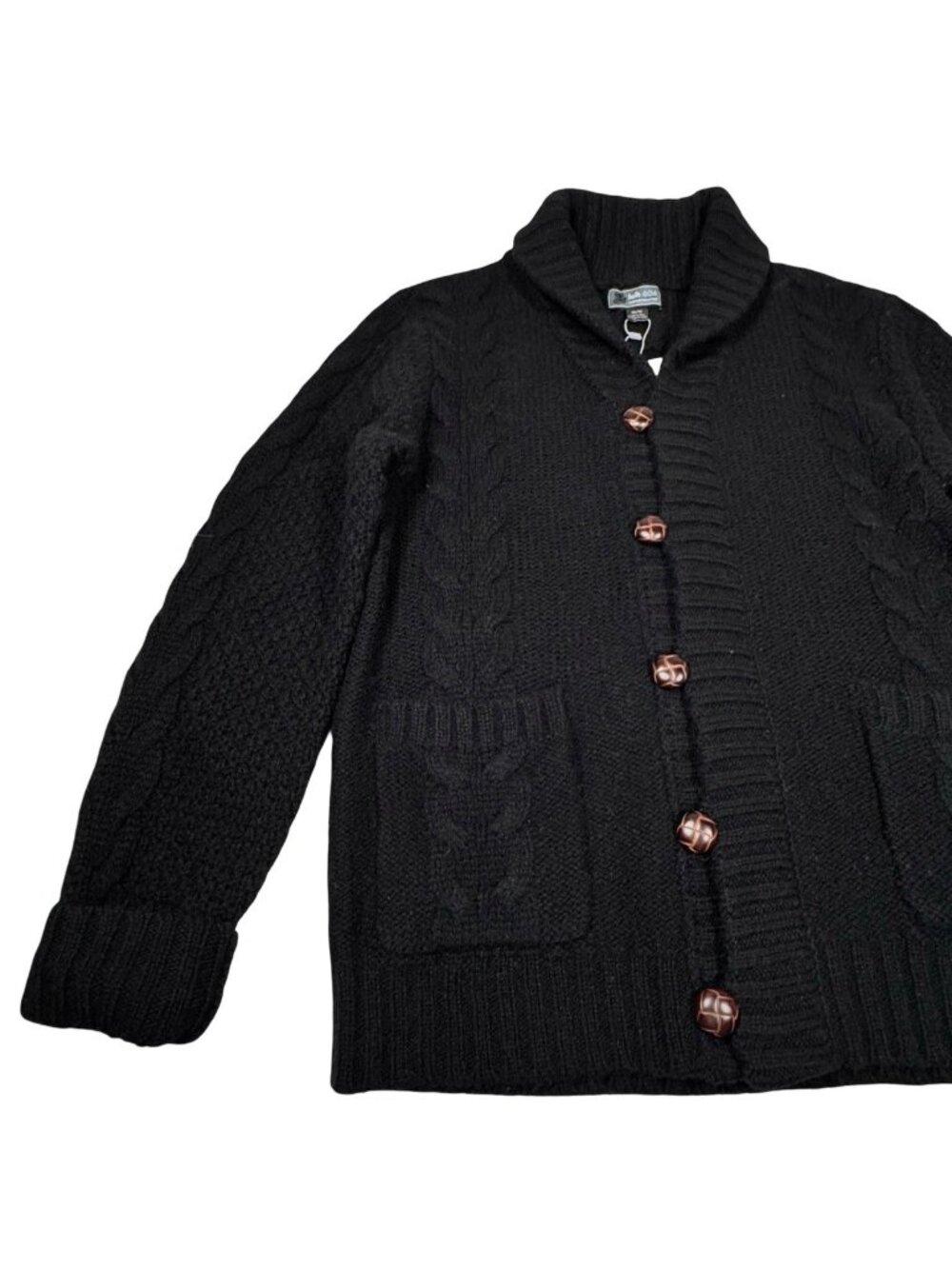 New Loft 604 Mens 100% Wool Cable Knit Shawl Cardigan M Heritage Grandpa